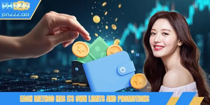 Each method has its own limits and promotions.